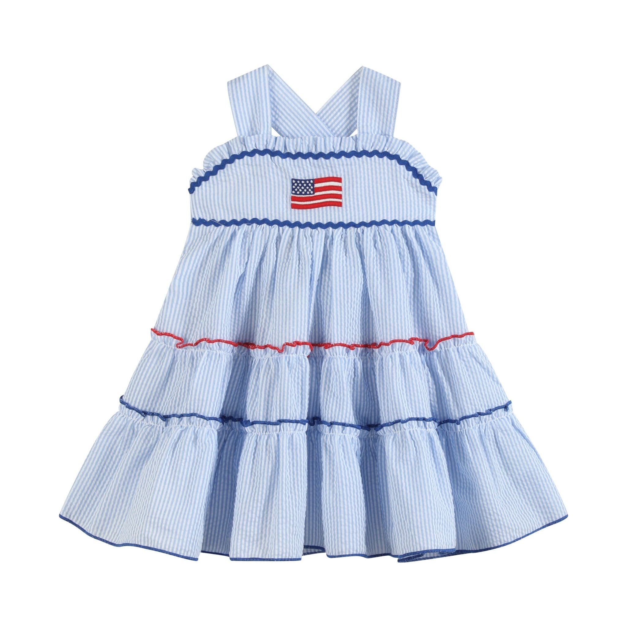 Blue Seersucker USA Flag Layered Sundress 6-12M
