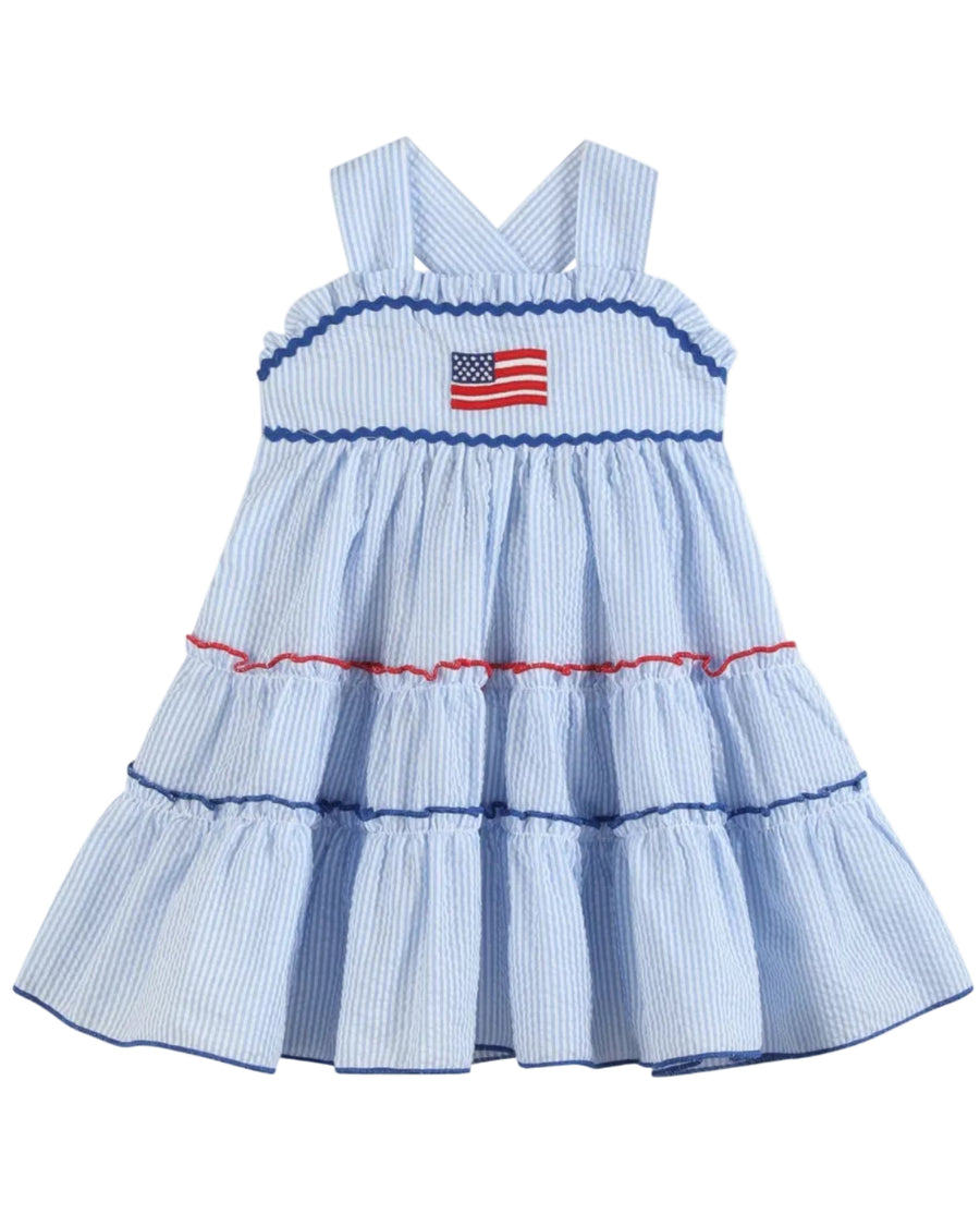 Blue Seersucker USA Flag Layered Sundress - Lil Cactus