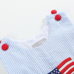 Blue Seersucker USA Flag Shortalls - Lil Cactus