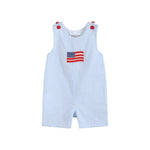 Blue Seersucker USA Flag Shortalls - Lil Cactus