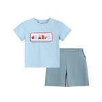 Blue Smocked ABC School Shirt and Shorts Set - Lil Cactus