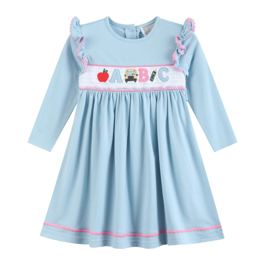 Blue Smocked Knit ABC School Dress - Lil Cactus