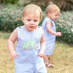 Blue Striped Bunny Train Shortalls - Lil Cactus
