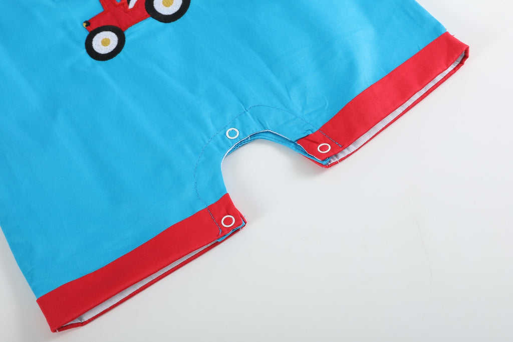 Blue Tractor Applique Shortalls - Lil Cactus