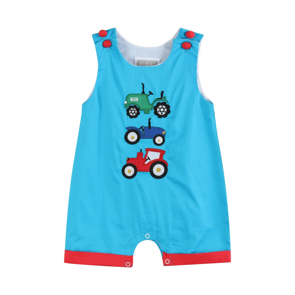 Blue Tractor Applique Shortalls - Lil Cactus