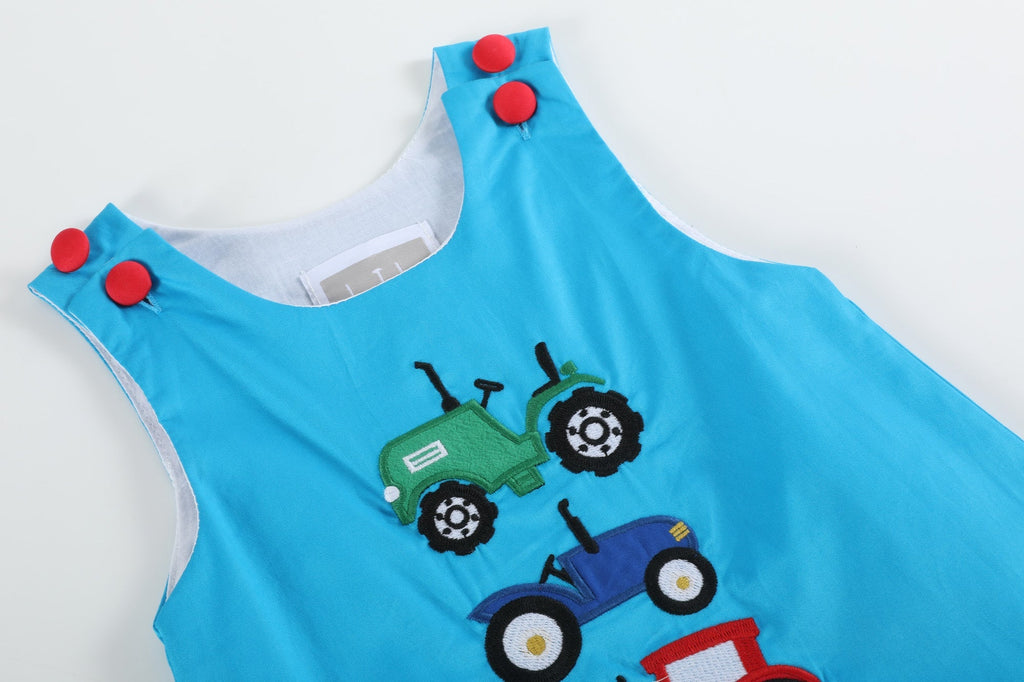 Blue Tractor Applique Shortalls - Lil Cactus