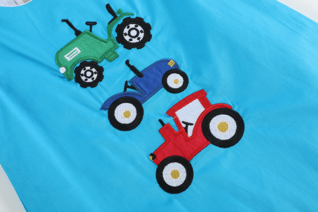 Blue Tractor Applique Shortalls - Lil Cactus