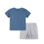 Blue Tractor Smocked Shirt and Gray Shorts Set - Lil Cactus
