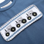 Blue Tractor Smocked Shirt and Gray Shorts Set - Lil Cactus