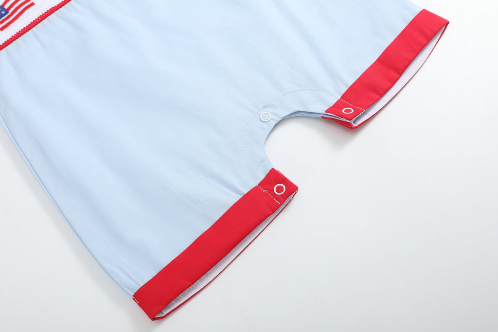 Blue USA Flag Smocked Shortalls - Lil Cactus