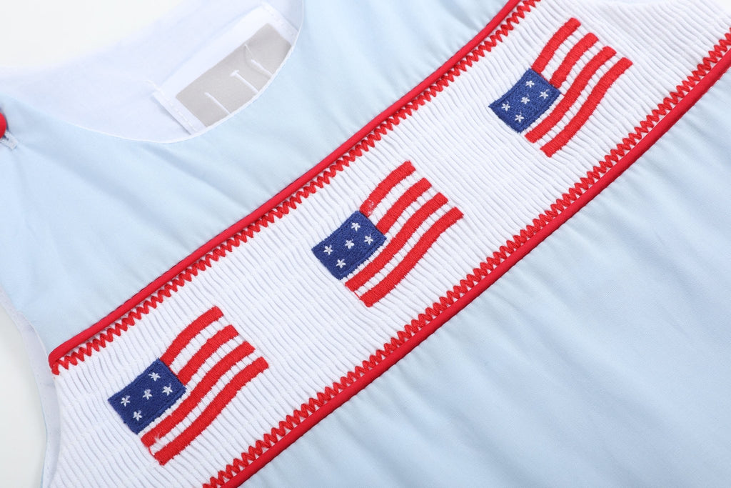 Blue USA Flag Smocked Shortalls - Lil Cactus