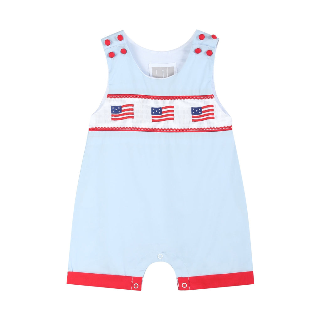 Blue USA Flag Smocked Shortalls - Lil Cactus