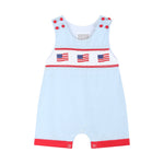 Blue USA Flag Smocked Shortalls - Lil Cactus