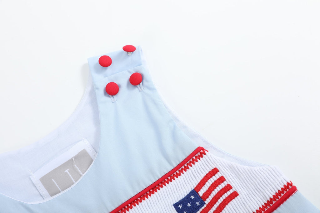 Blue USA Flag Smocked Shortalls - Lil Cactus