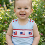 Blue USA Flag Smocked Shortalls - Lil Cactus