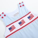 Blue USA Flag Smocked Shortalls - Lil Cactus