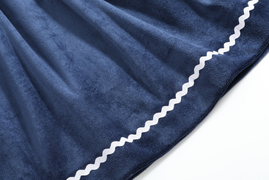 Blue Velvet Silver Bows Smocked Ruffle Bishop Dress - Lil Cactus