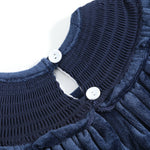 Blue Velvet Silver Bows Smocked Ruffle Bishop Dress - Lil Cactus