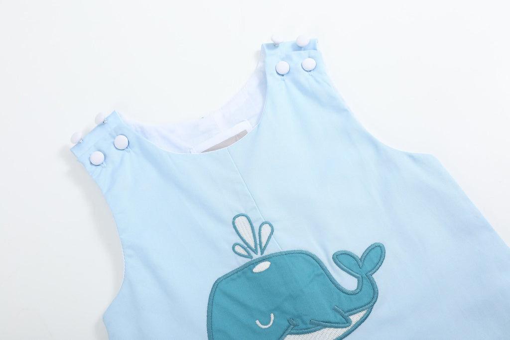 Blue Whale Applique Shortalls - Lil Cactus