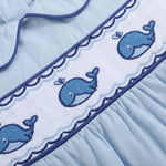 Blue Whale Smocked Collared Bubble Romper - Lil Cactus