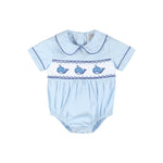 Blue Whale Smocked Collared Bubble Romper - Lil Cactus