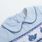 Blue Whale Smocked Collared Bubble Romper - Lil Cactus