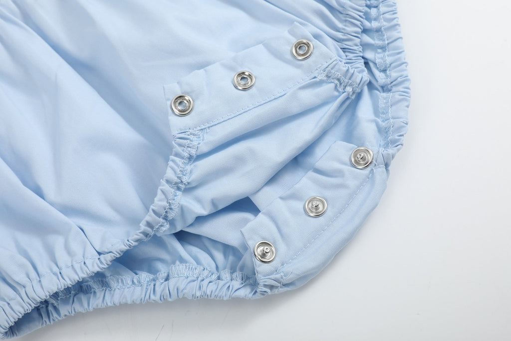 Blue Whale Smocked Collared Bubble Romper - Lil Cactus