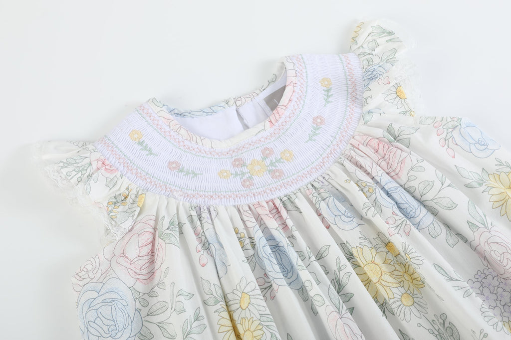 Bouquet Floral Smocked Bishop Dress - Lil Cactus