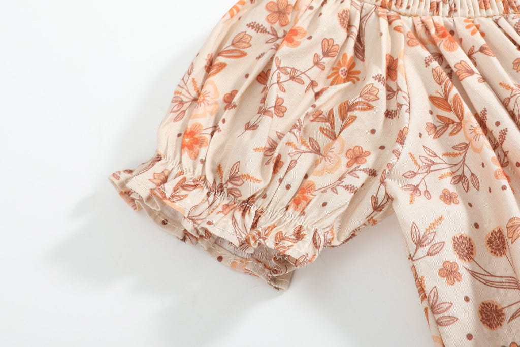 Brown Floral Smocked Bishop Dress - Lil Cactus