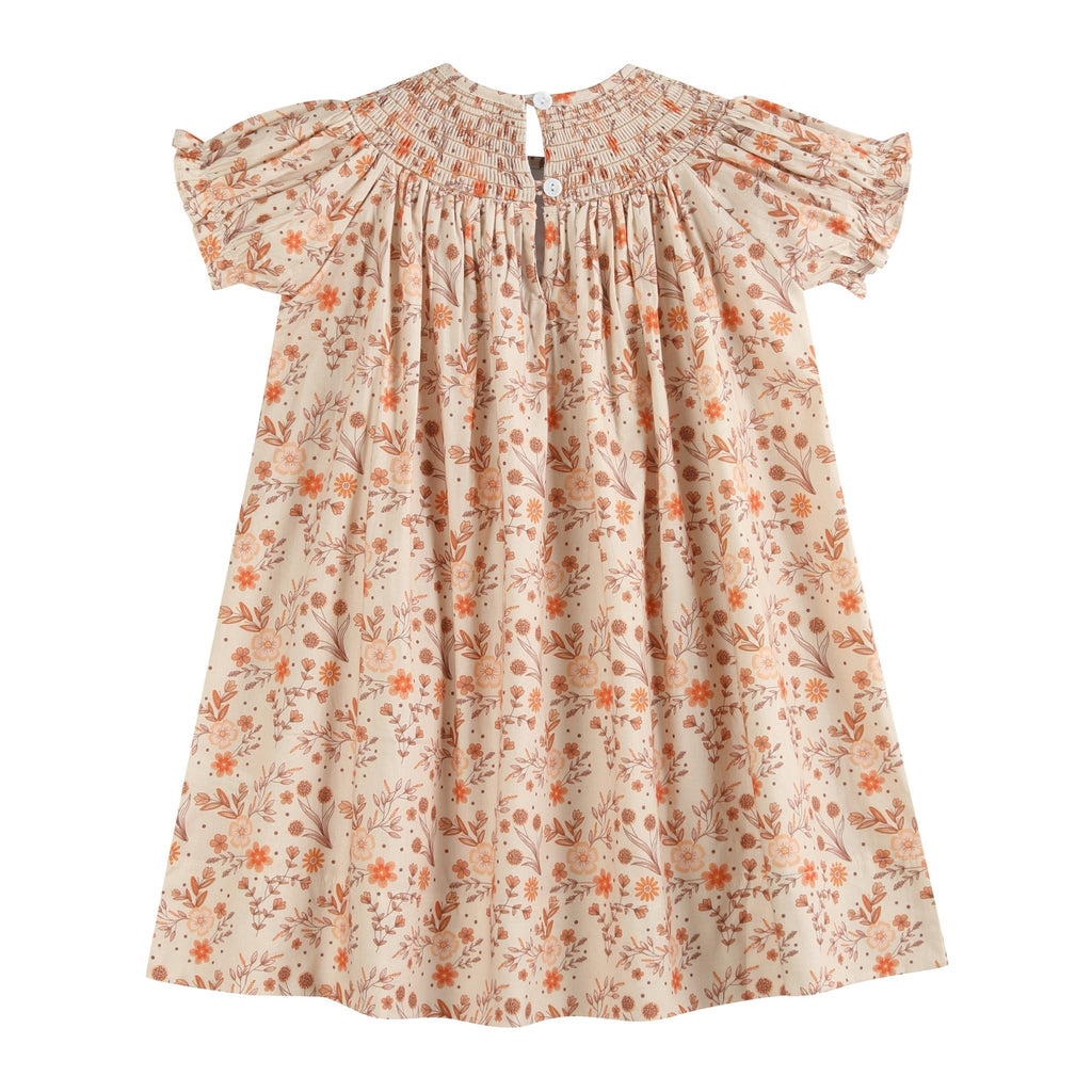 Brown Floral Smocked Bishop Dress - Lil Cactus