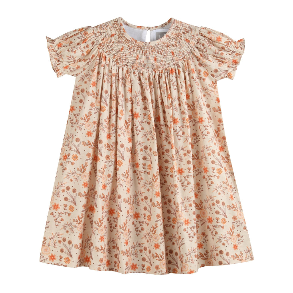 Brown Floral Smocked Bishop Dress - Lil Cactus