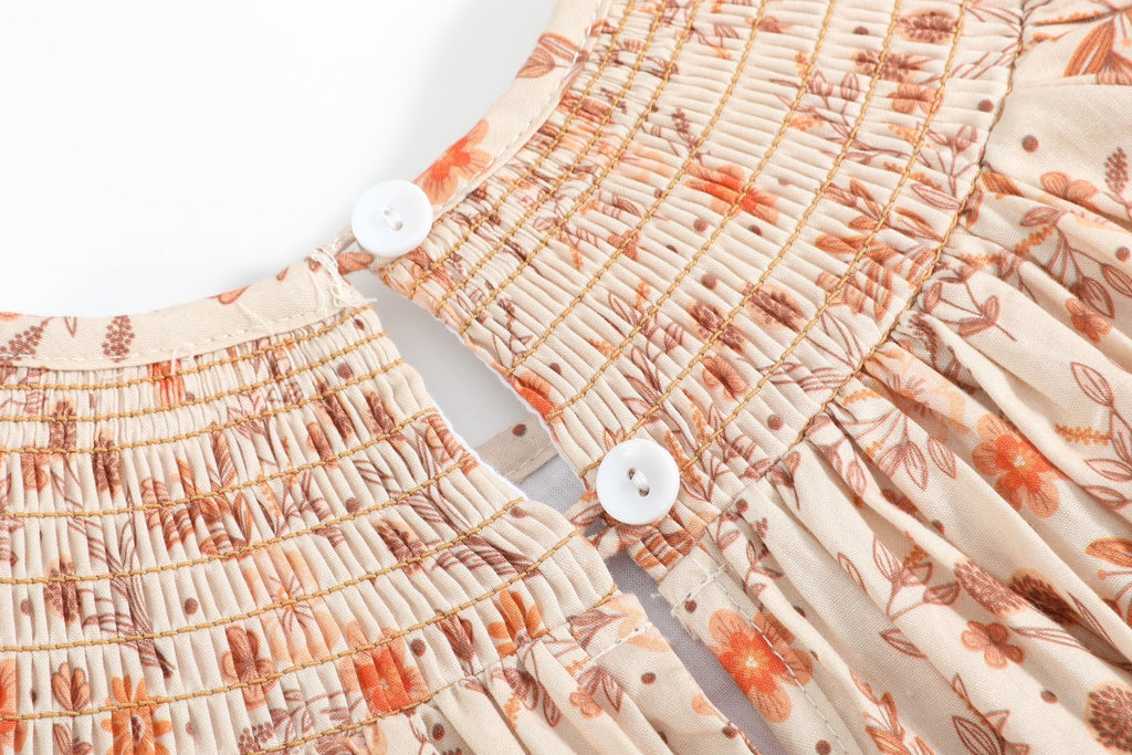 Brown Floral Smocked Bishop Dress - Lil Cactus