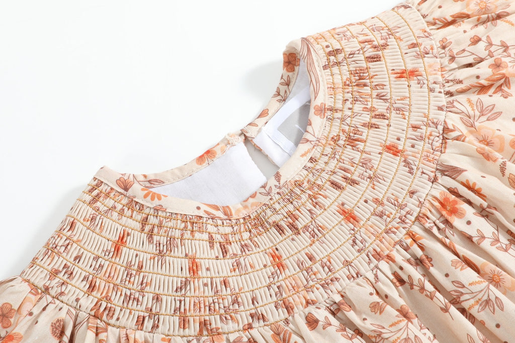 Brown Floral Smocked Bishop Dress - Lil Cactus