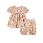 Brown Floral Smocked Dress and Bloomer Set - Lil Cactus