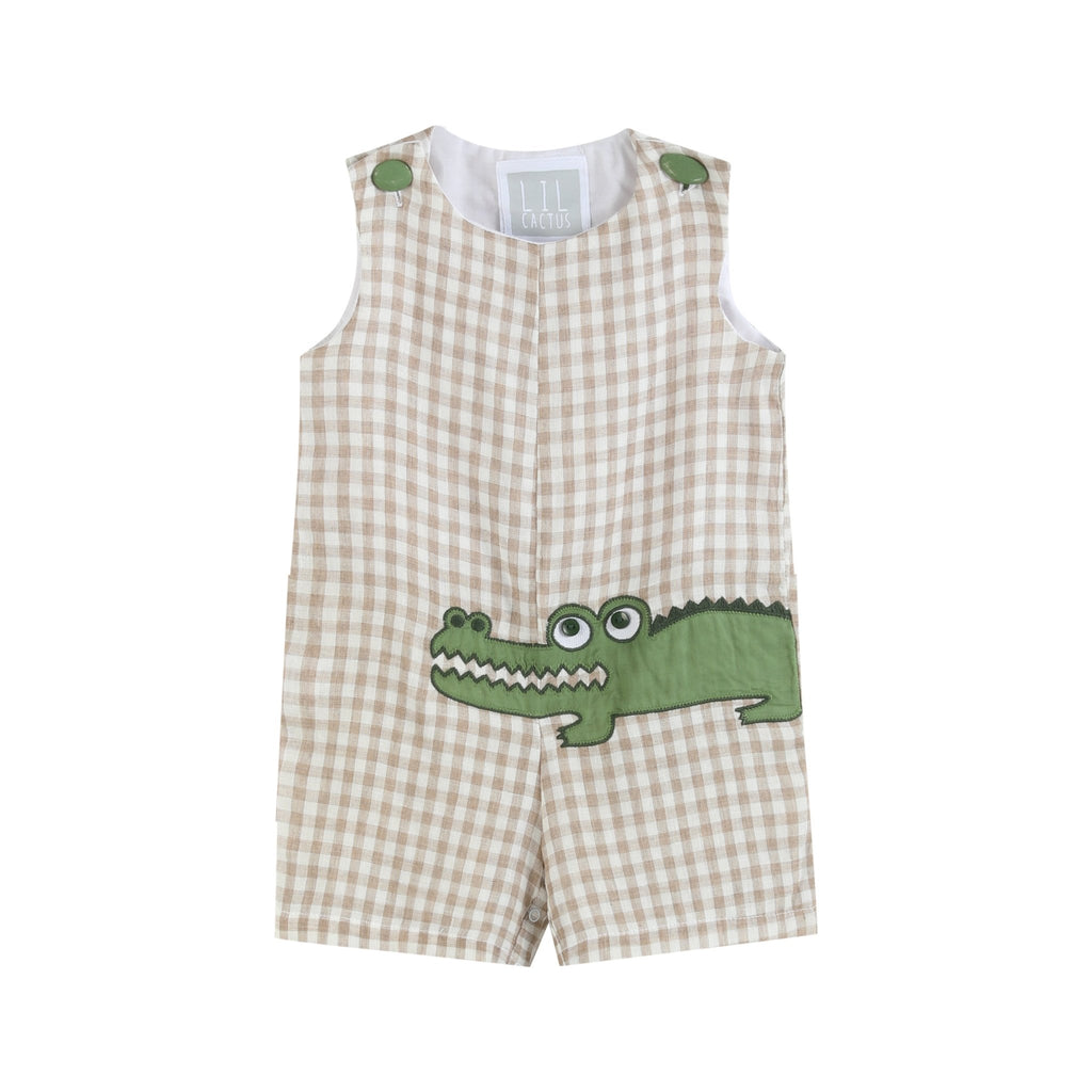 Brown Gingham Alligator Shortalls - Lil Cactus
