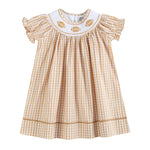 Brown Gingham Football Smocked Bishop Dress - Lil Cactus