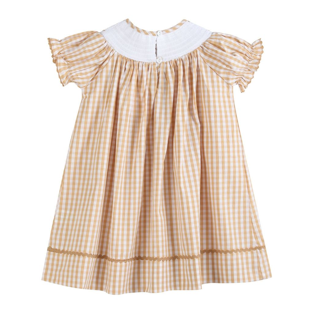 Brown Gingham Football Smocked Bishop Dress - Lil Cactus