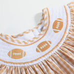 Brown Gingham Football Smocked Bishop Dress - Lil Cactus