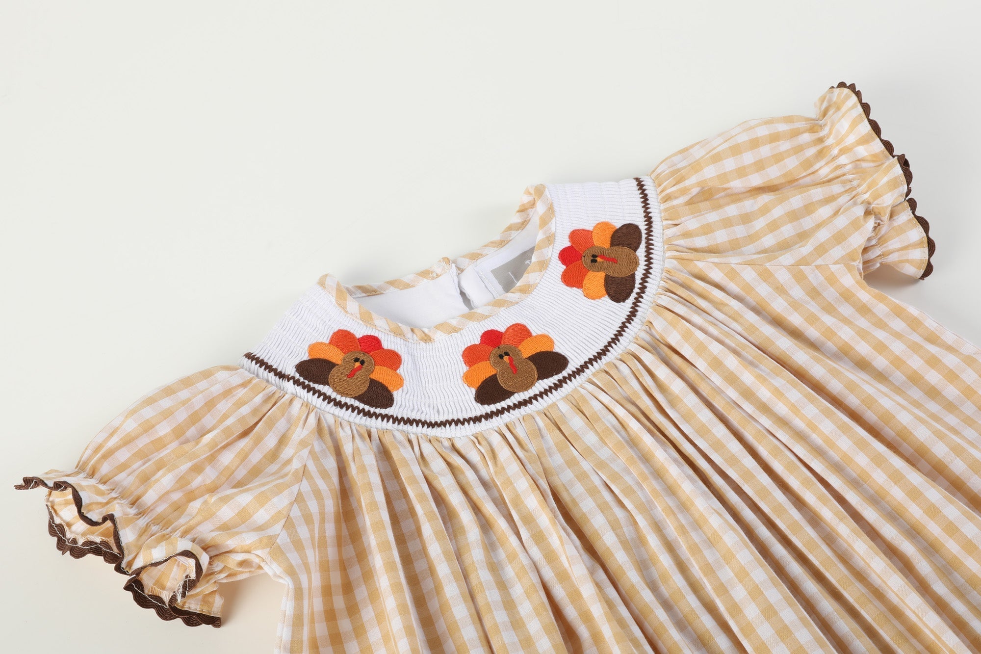 brown gingham smocked dress Short Sleeve Brown Gingham Mini Dress