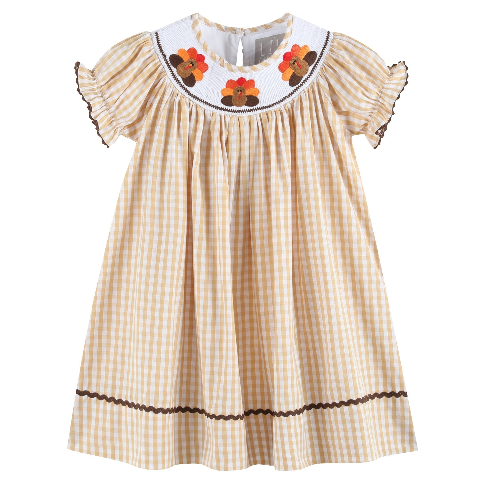 Lil Cactus Baby Dress  Brown Gingham Turkey Smocked Bishop Dress 6-12M / Brown, Outfit, Cotton