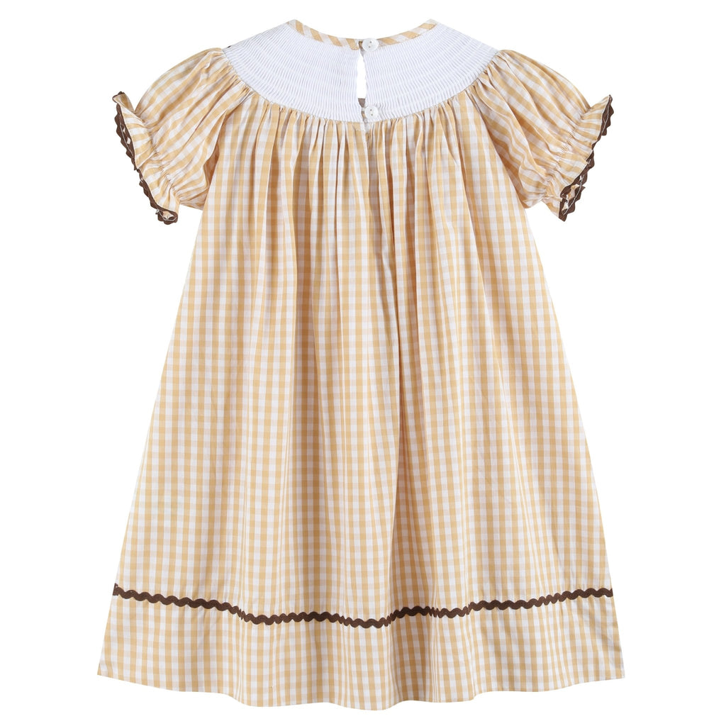 Brown Gingham Turkey Smocked Bishop Dress - Lil Cactus