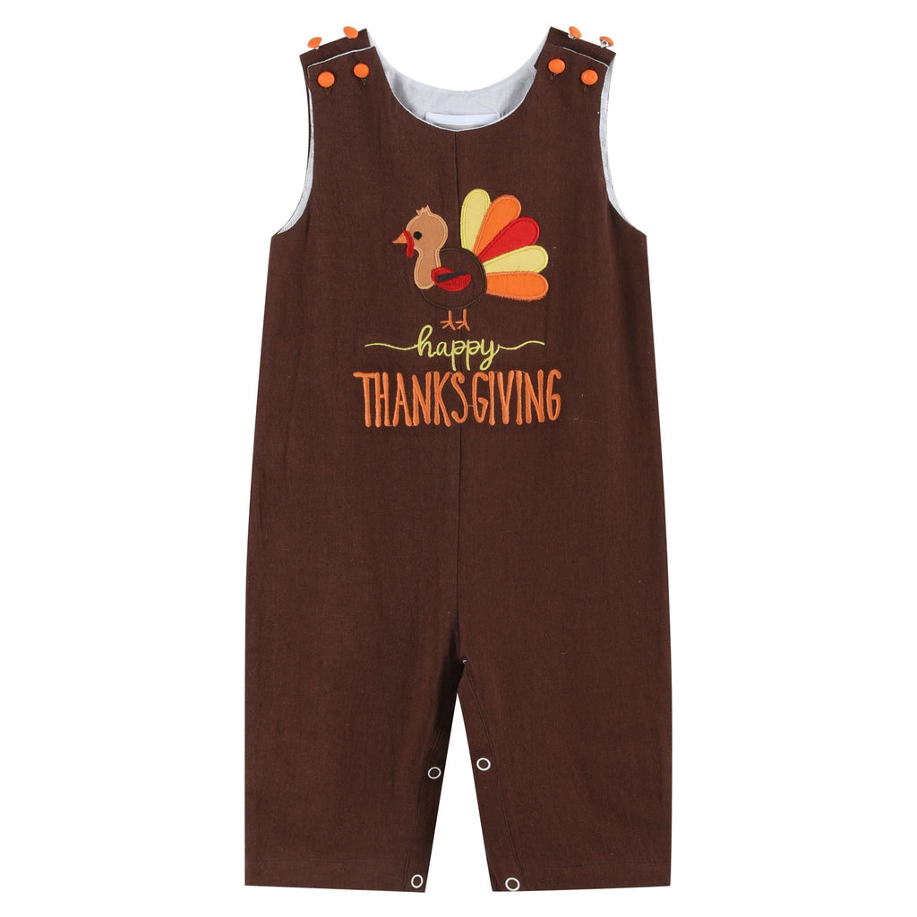 Brown Happy Thanksgiving Turkey Overalls - Lil Cactus