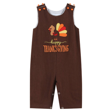 Brown Happy Thanksgiving Turkey Overalls - Lil Cactus