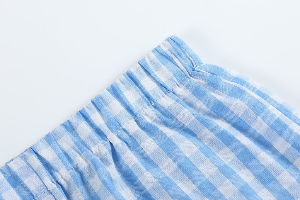 Bunny Family Smocked Tee and Blue Gingham Shorts Set - Lil Cactus