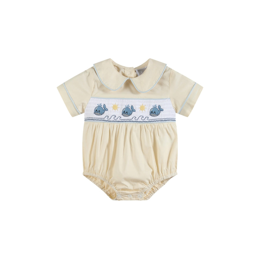 Buttercream Yellow Whale Smocked Collared Romper - Lil Cactus