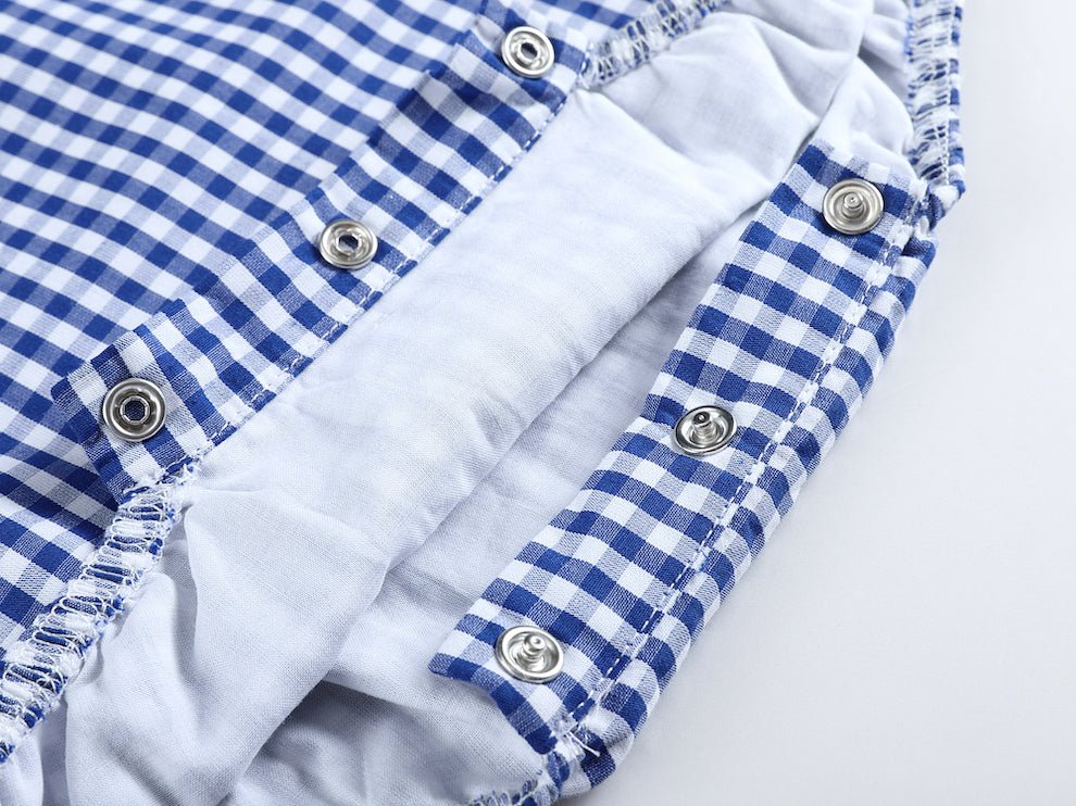 Classic Dark Blue Gingham Bubble Romper - Lil Cactus