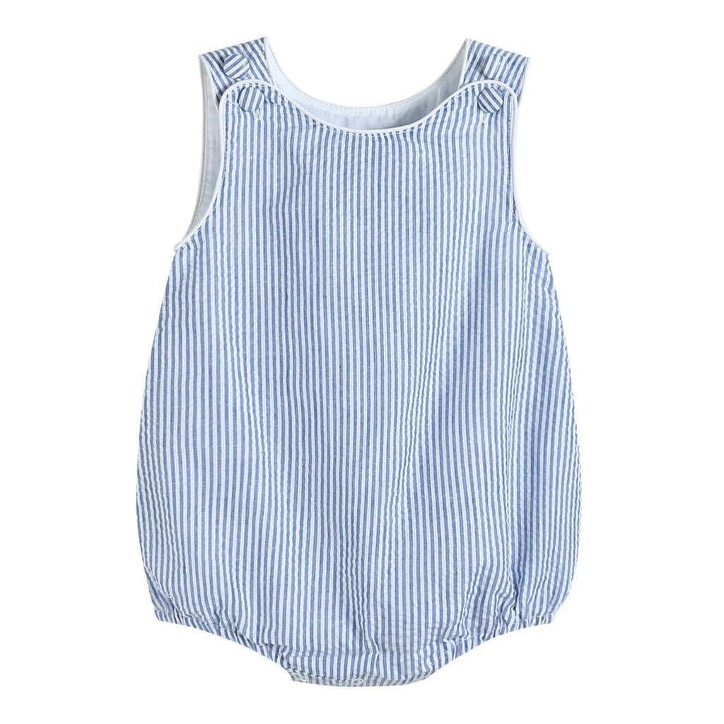 Classic Dark Blue Seersucker Bubble Romper - Lil Cactus