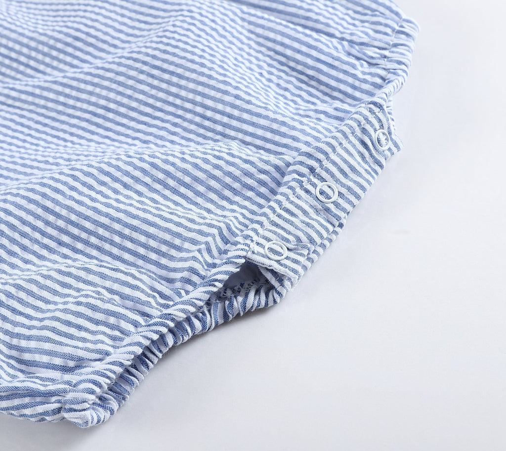 Classic Dark Blue Seersucker Bubble Romper - Lil Cactus