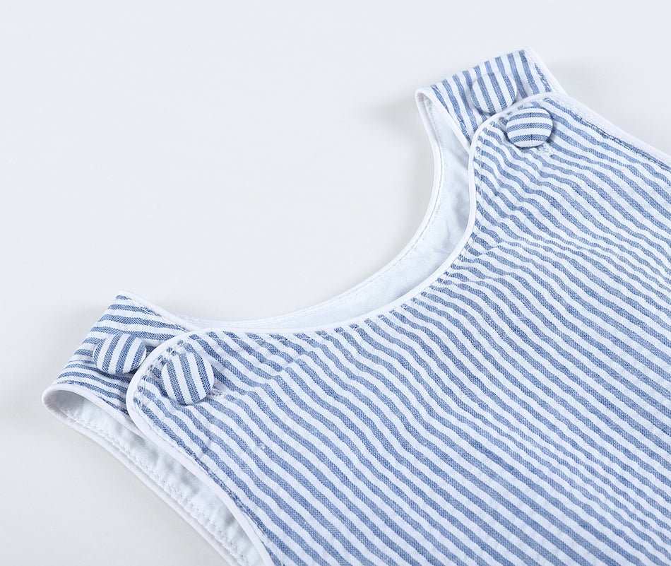Classic Dark Blue Seersucker Bubble Romper - Lil Cactus