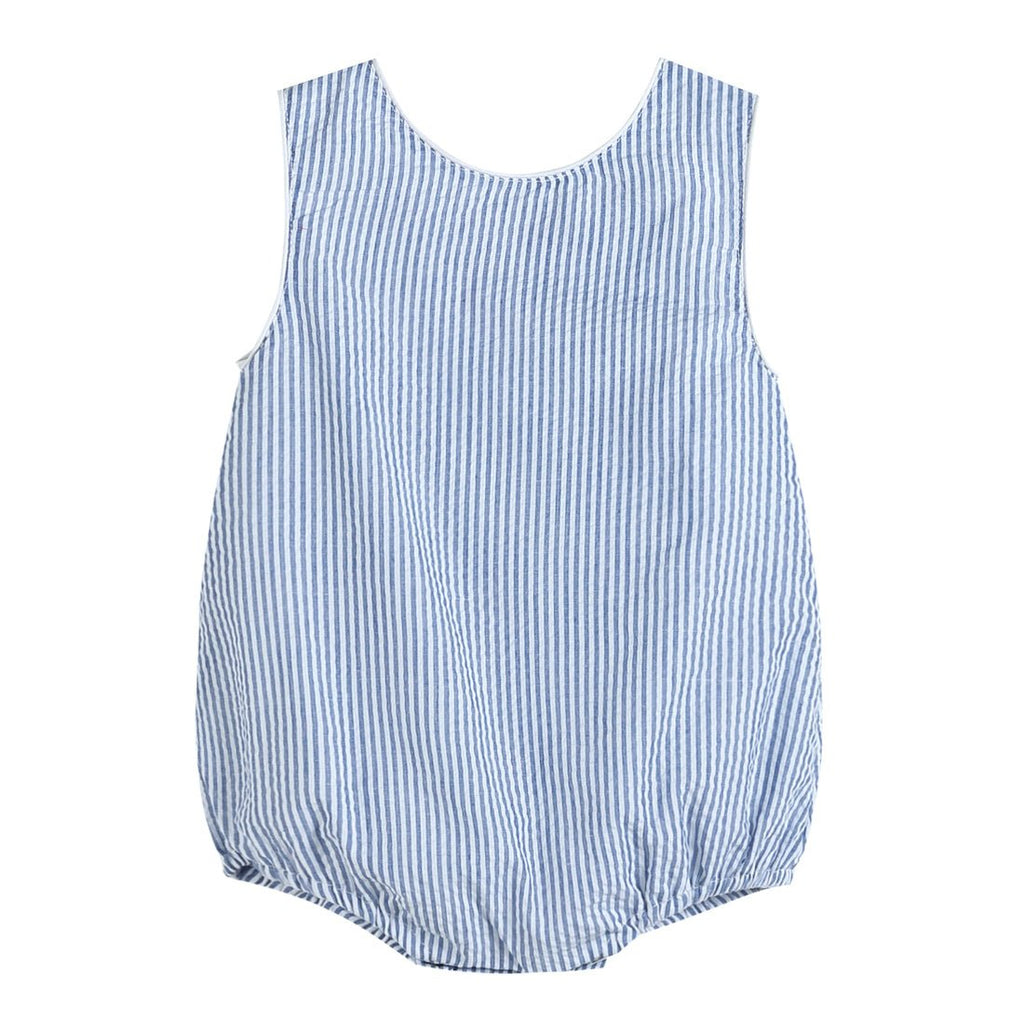 Classic Dark Blue Seersucker Bubble Romper - Lil Cactus